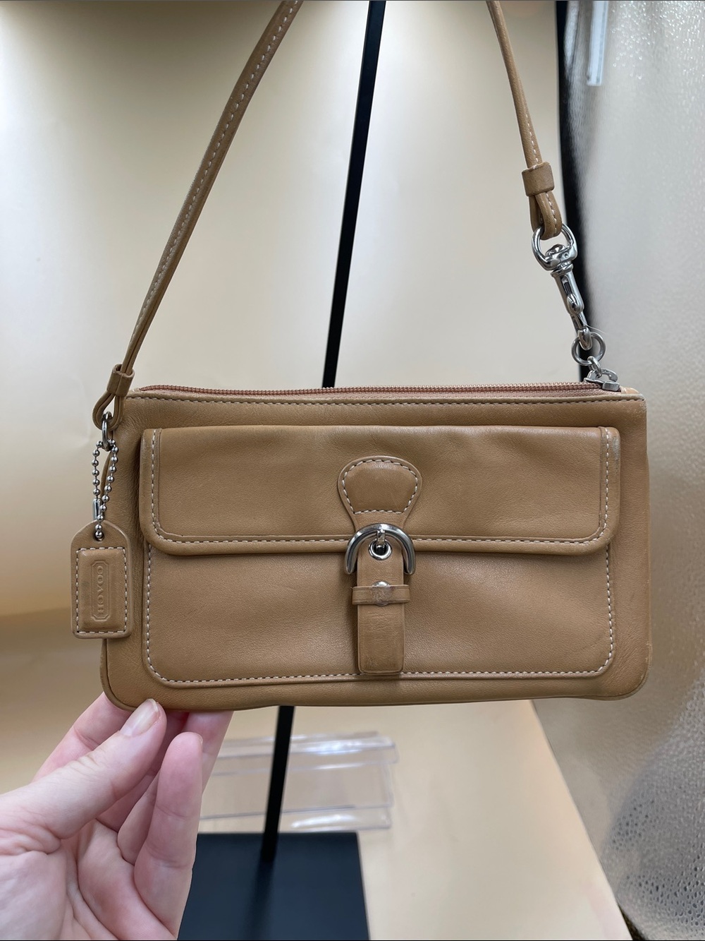 Coach VintageLeather Wristlet Wallet Front Buckle Detail in versatile Color